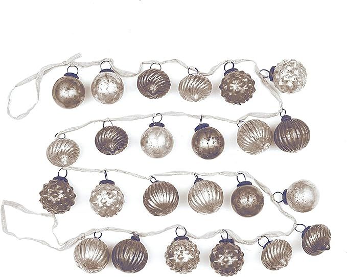 Creative Co-Op Distressed White & Grey Embossed Mercury Glass Ornament Fabric String Garland, Whi... | Amazon (US)