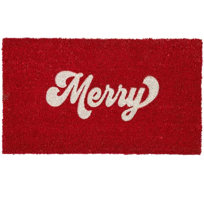 Shiraleah Red and White "Merry" Holiday Doormat | Target
