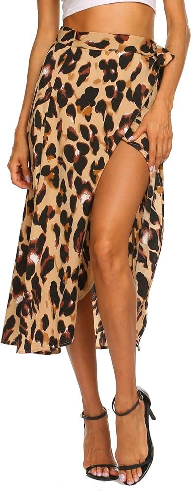 Women's Boho Leopard Skirt High Low Split Summer Beach Midi Wrap Skirts | Amazon (US)