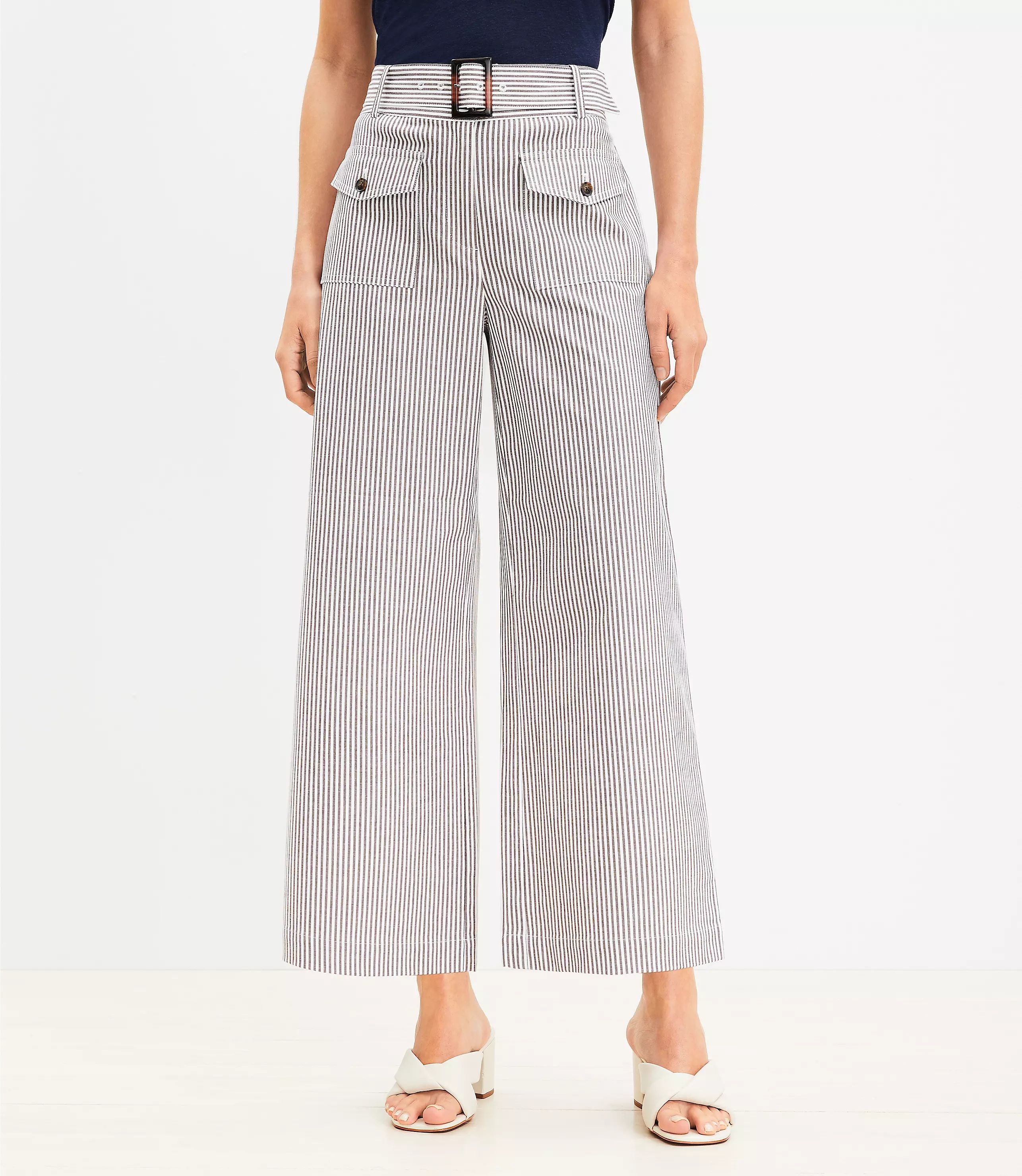 Horn Buckle Wide Leg Pants in Stripe | LOFT