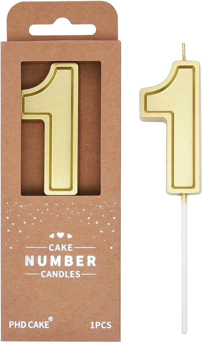 PHD CAKE 2.76 Inch Luxe Gold 1 Number Birthday Candles, Gold Number Candles, Cake Number Candles,... | Amazon (US)