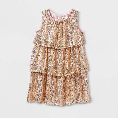 Girls' Sequin Tiered Sleeveless Dress - Cat & Jack™ Beige | Target