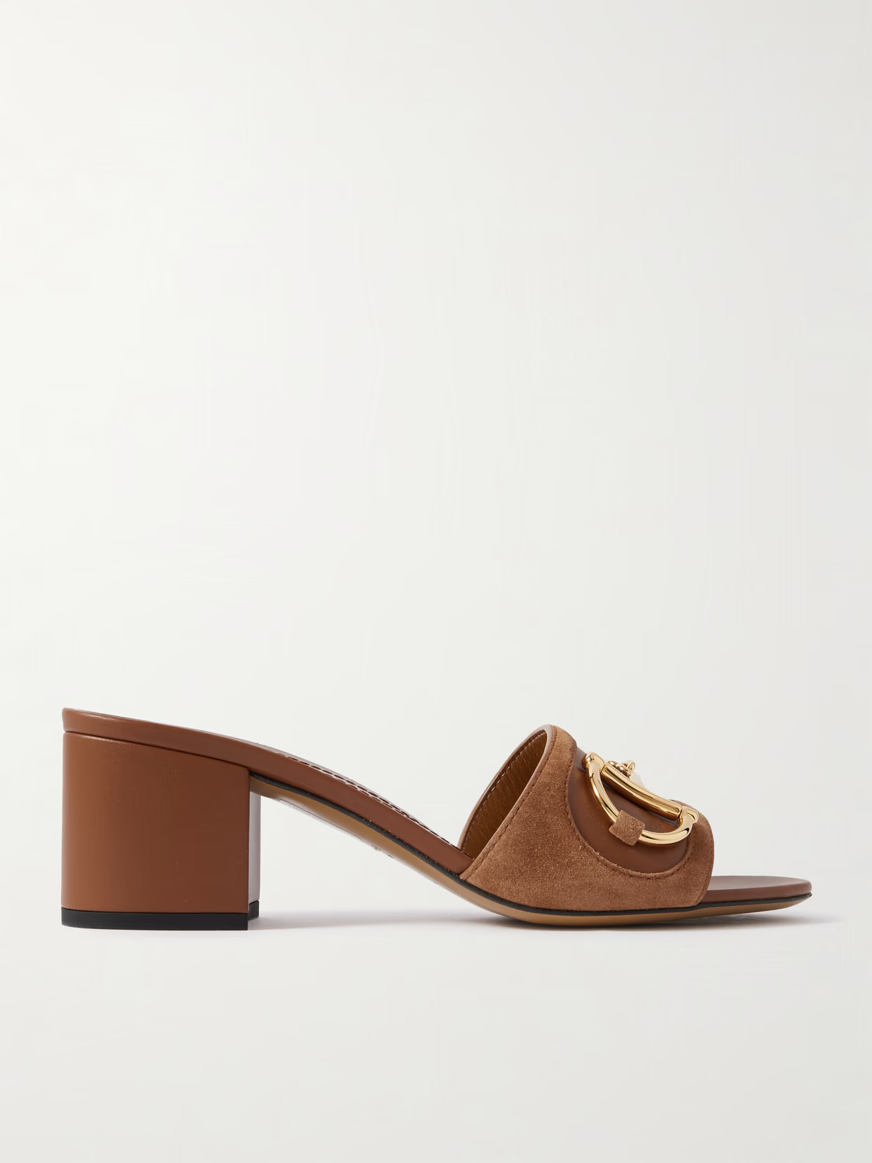 Gucci - Alfa Horsebit-embellished Suede-trimmed Leather Mules - Brown | NET-A-PORTER (US)