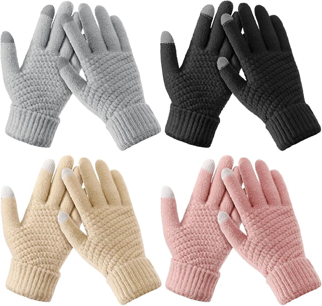 4 Pairs Winter Gloves - Women's Cold Weather Gloves with Elastic Cuff Knit | Amazon (US)