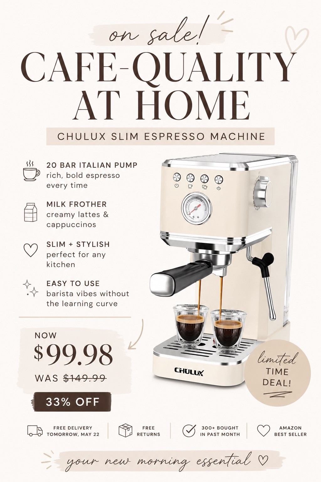Okay this espresso machine is way too cute to be under $100 ☕️🤍
The cream color, the vintage look, the lattes at home… obsessed. And it’s currently 33% off on Amazon right now so I had to share ✨
Linked on my LTK before the sale disappears 👀

#LTKU #LTKHome #LTKmorningroutine