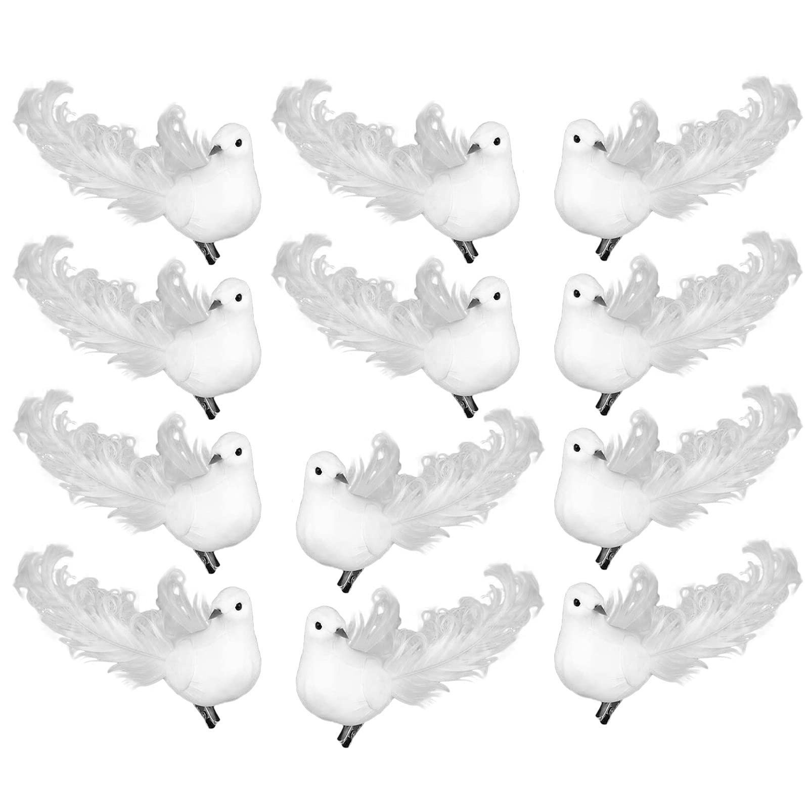 WDDH Artificial White Doves(12 Pack), White Doves Decoration with Metal Clips, White Feathered Mini  | Amazon (US)