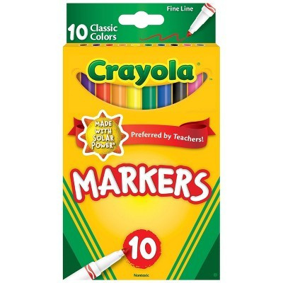 Crayola 10ct Kids Fine Line Markers Classic Colors: Non-Toxic Skinny Artist Markers, School Supplies for Ages 3+ | Target