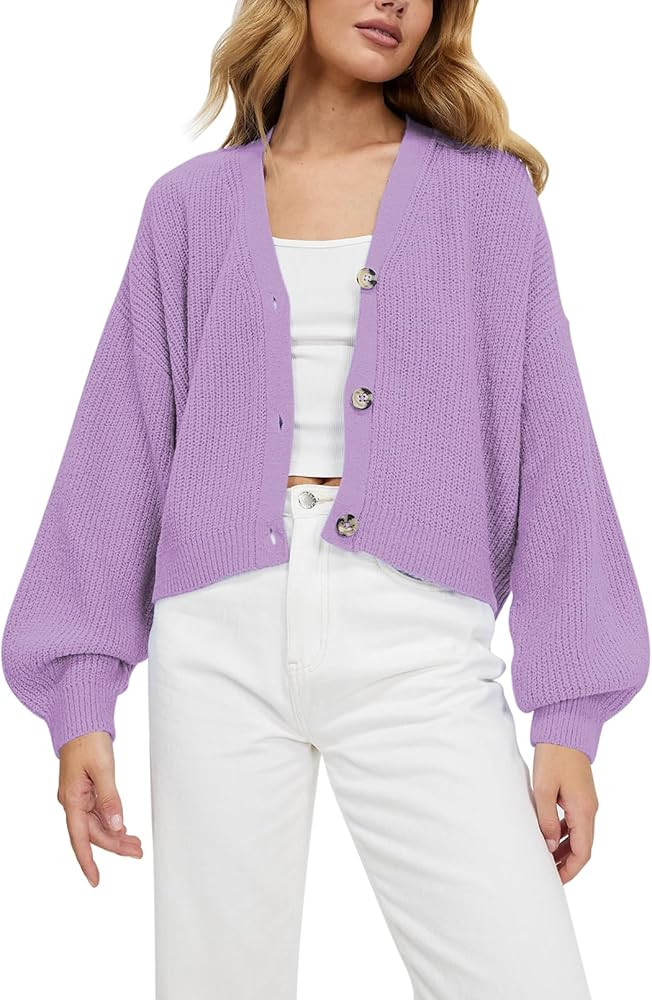 Pink Queen Women's 2023 Fall Button Down V Neck Batwing Long Sleeve Ribbed Knit Cropped Cardigan ... | Amazon (US)