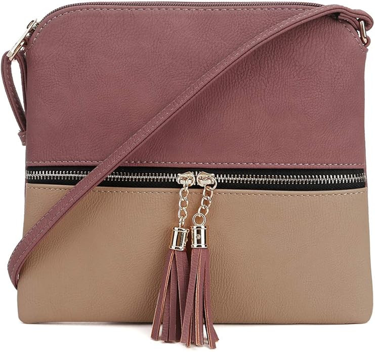 SG SUGU Lightweight Medium Crossbody Bag Shoulder Bag with Tassel and Zipper Pocket | Amazon (US)