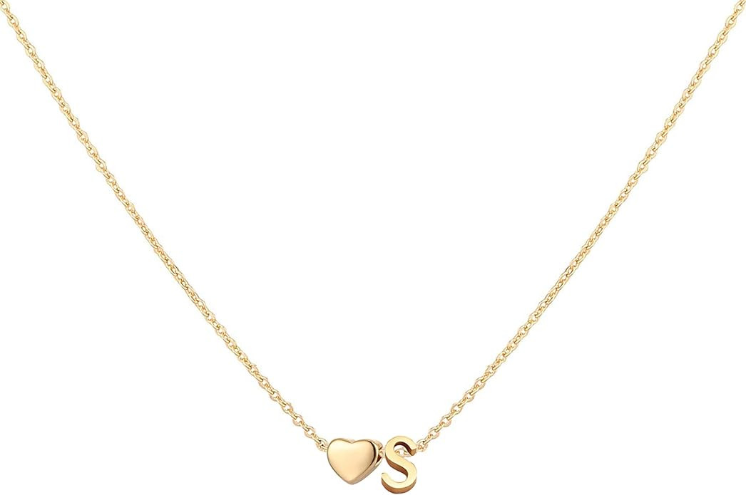 Initial Heart Necklace 18K Gold Plated Stainless Steel Tiny Heart Letter Necklace Personalized Mo... | Amazon (US)