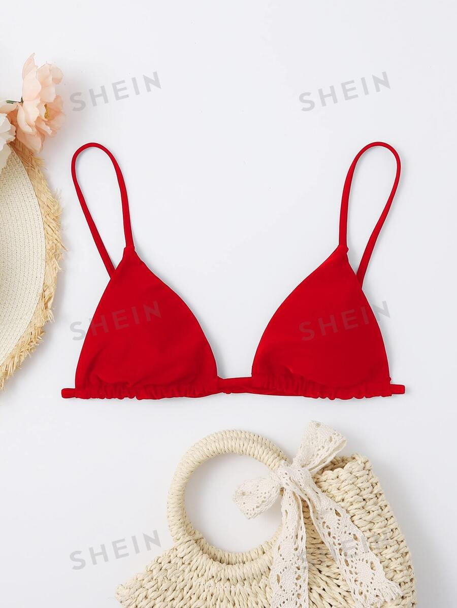 SHEIN Swim Summer Beach Solid Triangle Bikini Top | SHEIN