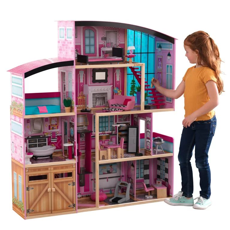 KidKraft Shimmer Mansion Wooden Dollhouse, Over 5 Feet Tall, Lights & Sounds and 30 Pieces - Walm... | Walmart (US)