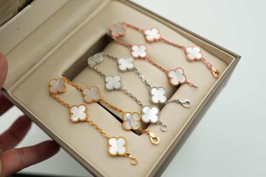 Vintage Mother of Pearl 15mm Clover 5 Motif Bracelet 925 Silver 18k Gold Plated Bracelet - Etsy | Etsy (US)