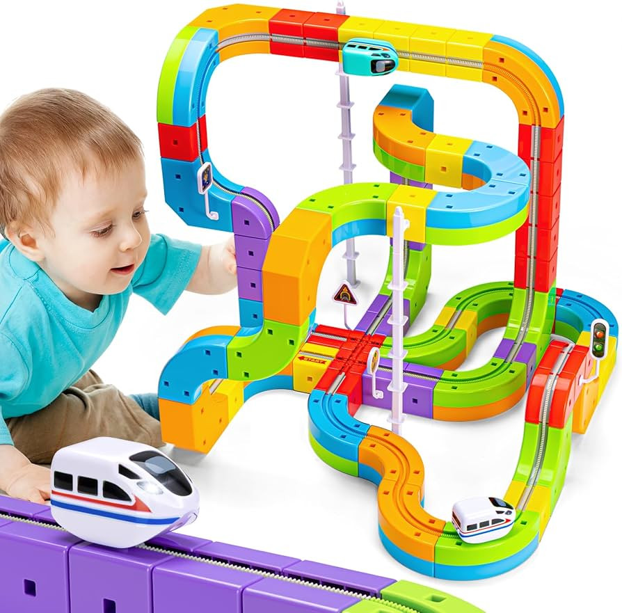 KlickRail Electric Train Set Flexible Race Track for Kids 4 6 7 8, 88 Pcs Car Track for Toddlers ... | Amazon (US)