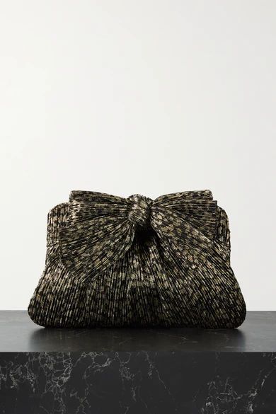 Loeffler Randall - Rayne Bow-embellished Plissé-lamé Clutch - Gold | NET-A-PORTER (US)