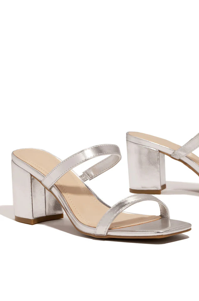 Miss Lola | Silver Block Heel Mules | MISS LOLA