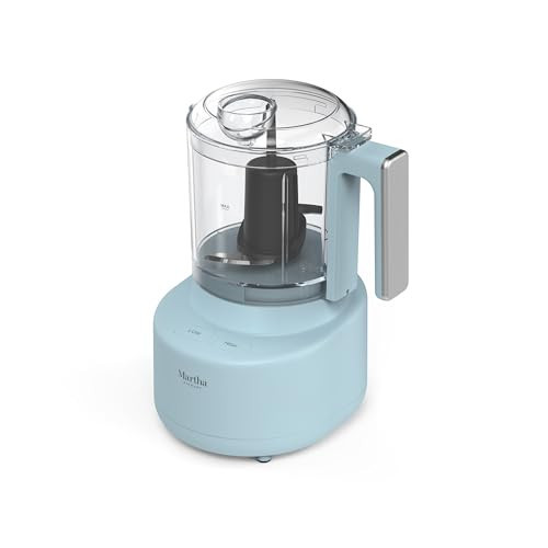 Martha Stewart 3 Cup Food Processor, Electric Vegetable Chopper, Stainless Steel Blades, 24oz BPA-Free Bowl, Pour Spout, Dicing, Mincing, Chop & Puree, Dishwasher Safe, Oil Chute, Easy-Clean, Sky Blue | Amazon (US)