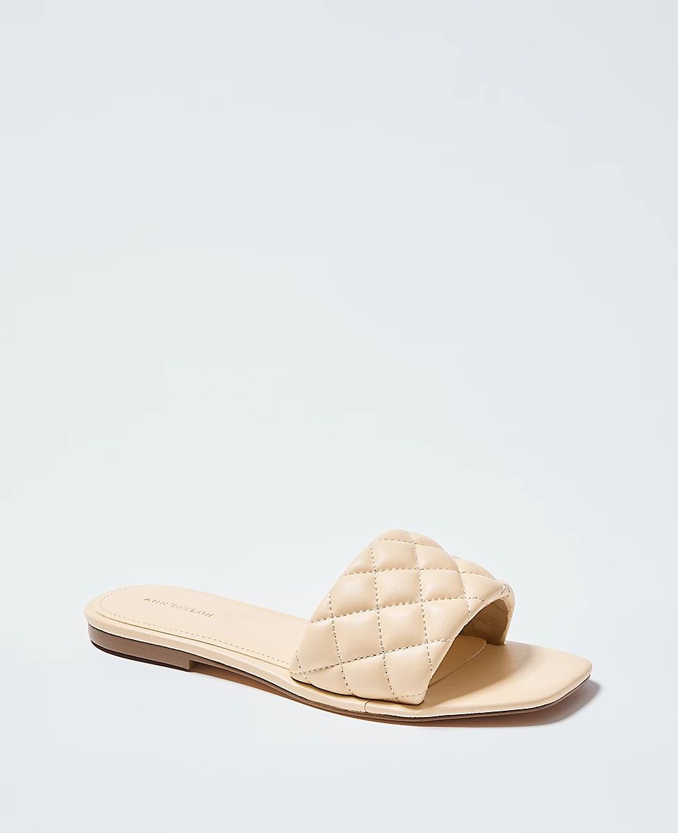 Zoe Quilted Leather Flat Slide Sandals | Ann Taylor (US)