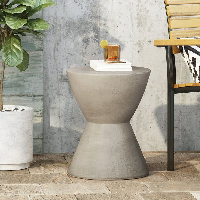 Noble House Montreal Outdoor Hourglass Concrete Stone Side Table in Light Gray | Walmart (US)