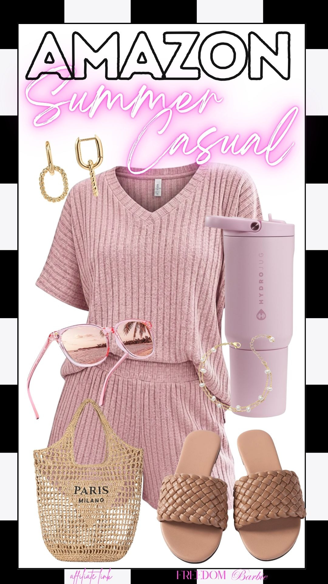 Monochrome & cozy! 🌸 This mauve ribbed matching set from Amazon is perfect for errands, travel, or lounging. Paired with woven slides, a straw tote, and a matching HydroJug to stay hydrated in style. ☀️


#LTKstyletip #AmazonFashion #MatchingSet #SummerCasual #Loungewear #AmazonFinds 

 #LTKgrwm #LTKootd #LTKmomlife