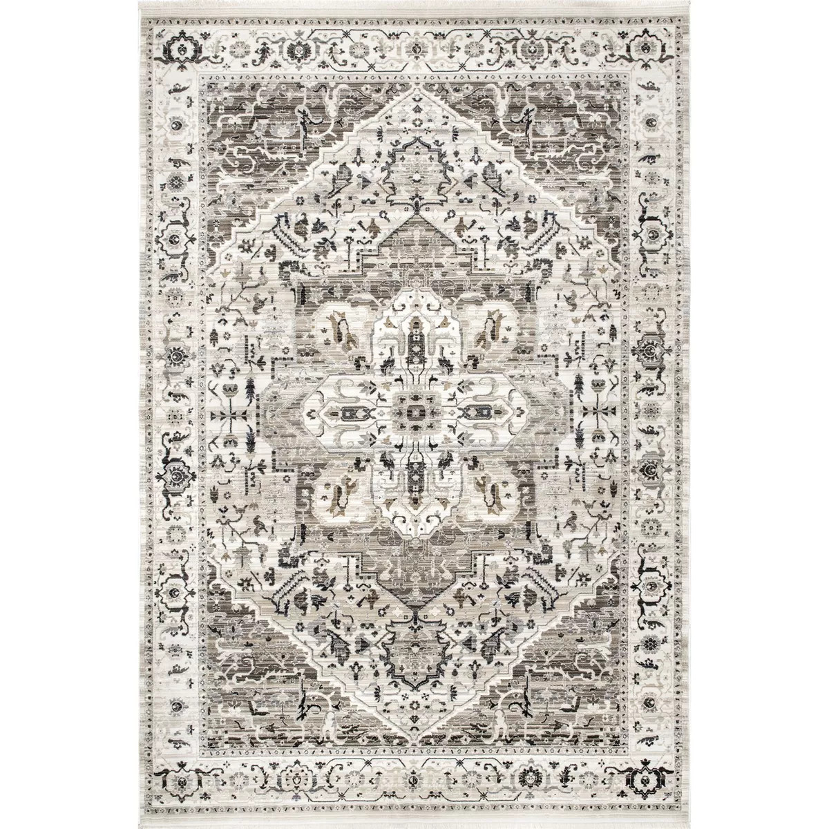 nuLOOM Oliveira Floral Medallion Fringe Area Rug, 9' x 12', Beige | Target