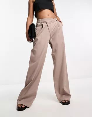 ASOS DESIGN dad pants with asymmetric waist in taupe | ASOS (Global)