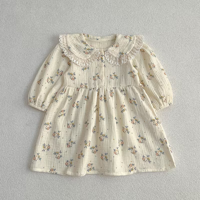 MyKids-USA Adorable Baby Lace Collar Onesies or Floral Pattern Girls Dress Beige 120 (5-7Y) | Target