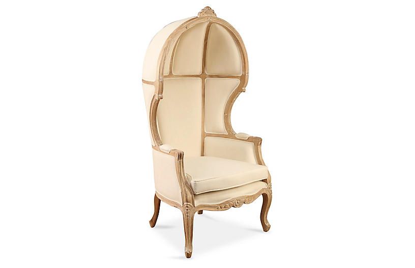 Monk Canopy Chair, Off-White Linen | One Kings Lane