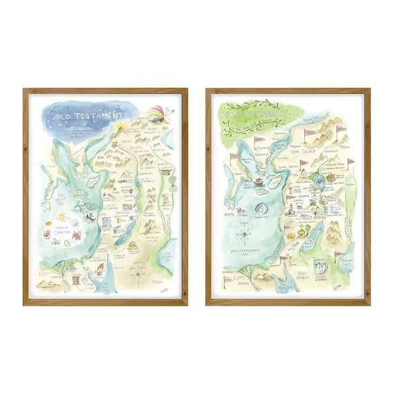 Bible Watercolor Map Art Print Set of 2 Old Testament and New Testament Lesson | Etsy (US)