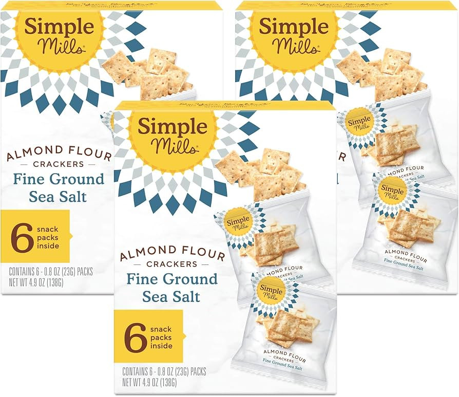 Simple Mills Almond Flour Crackers, Fine Ground Sea Salt Snack Packs - Gluten Free, Vegan, Health... | Amazon (US)