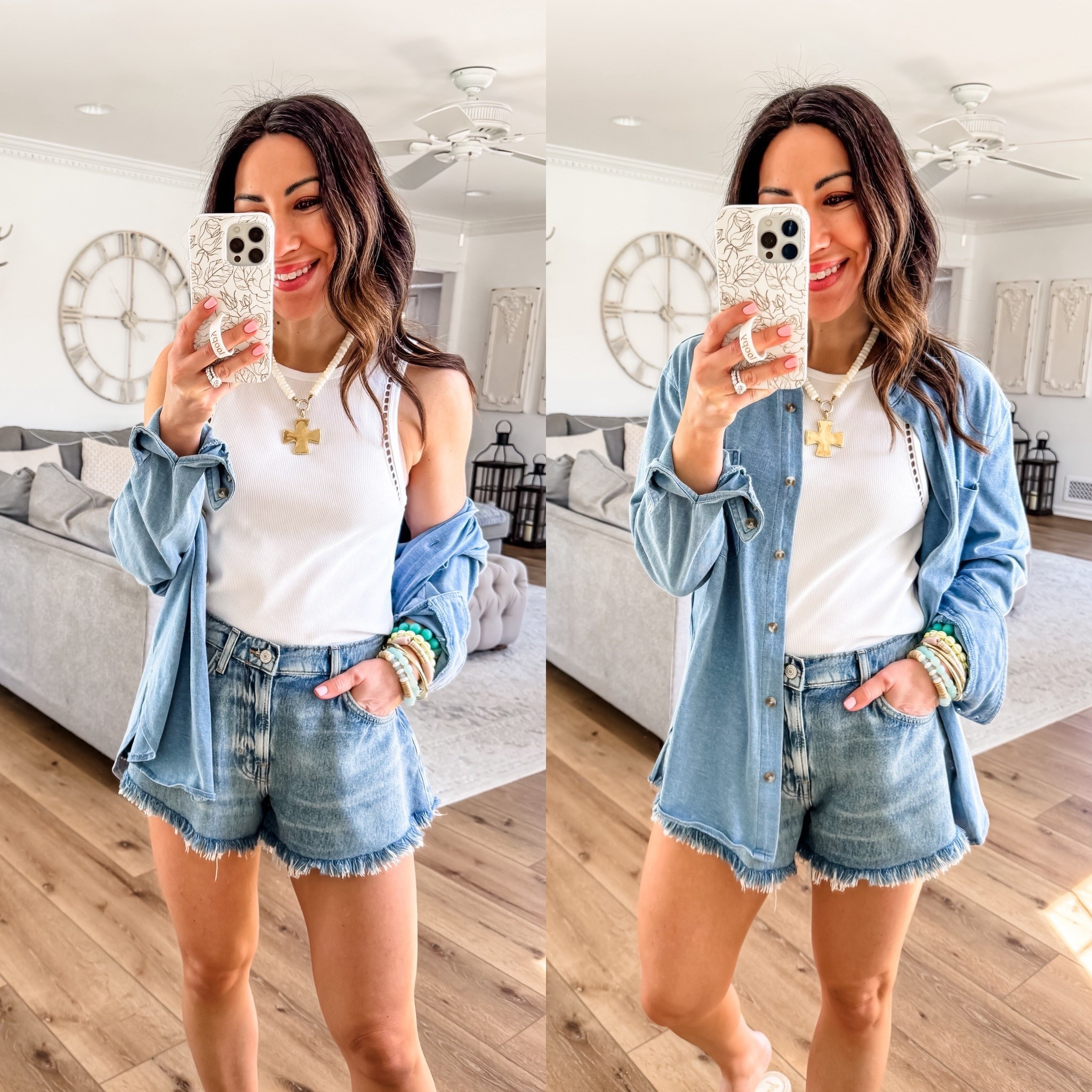 Denim shorts 25. Small tops. Sandals TTS.



#LTKPetite #LTKOver40