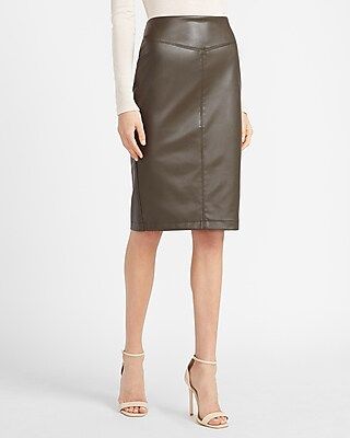 High Waisted Faux Leather Seamed Pencil Skirt Green Women's M | Express