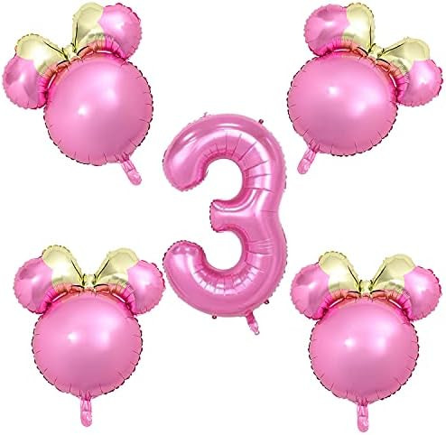 Minnie Theme Birthday Party Decorations Mouse Head Aluminum Foil Balloons Mylar Balloons for 3th Bab | Amazon (US)