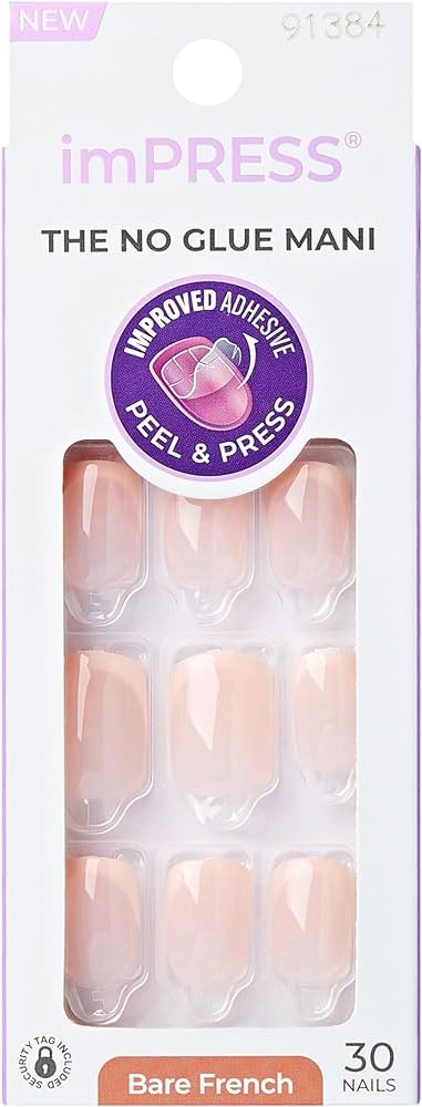 KISS imPRESS No Glue Mani Press On Nails, French, 'Heroic', Light Neutral + White Tip French, Sho... | Amazon (US)
