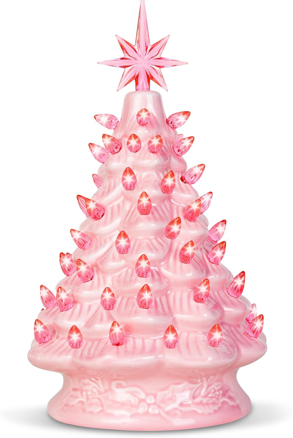 Joiedomi 12" Pink Ceramic Christmas Tree, Prelit Tabletop Christmas Tree Decoration with Extra Pi... | Amazon (US)