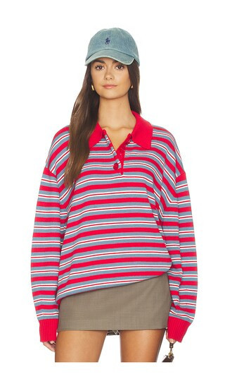 WeWoreWhat Henley Pull Over Sweatshirt in Red,Blue. - size XS | Revolve Clothing (Global)