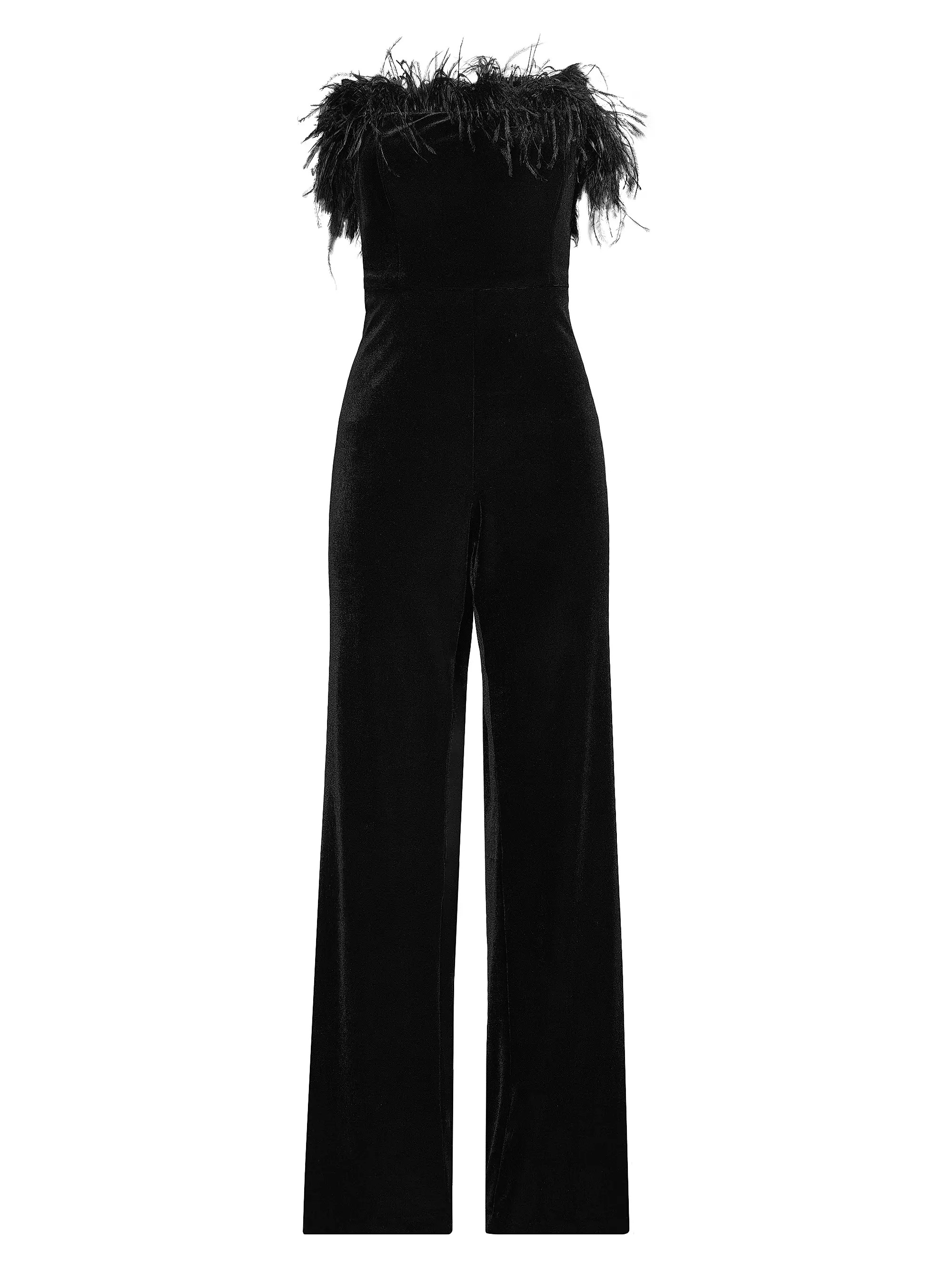 Velvet Feather-Trim Jumpsuit | Saks Fifth Avenue