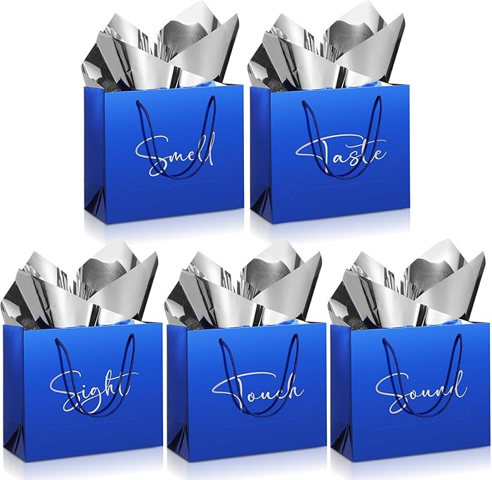 Sweetude 5 Pcs 5 Blue Gift Bags for Him and Her, Senses Gift Bags with Handles and 10 Pcs Tissue ... | Amazon (US)