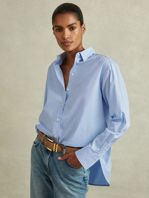 Cotton Poplin Shirt in Blue | Reiss UK