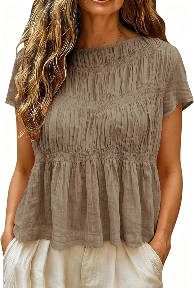 Women Summer Crop Crew Neck Open Back Cap Sleeve Babydoll Top | Amazon (US)