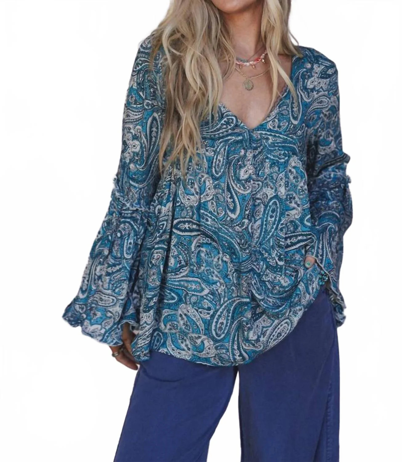 Brea Paisley Print Top In Blue | Shop Simon