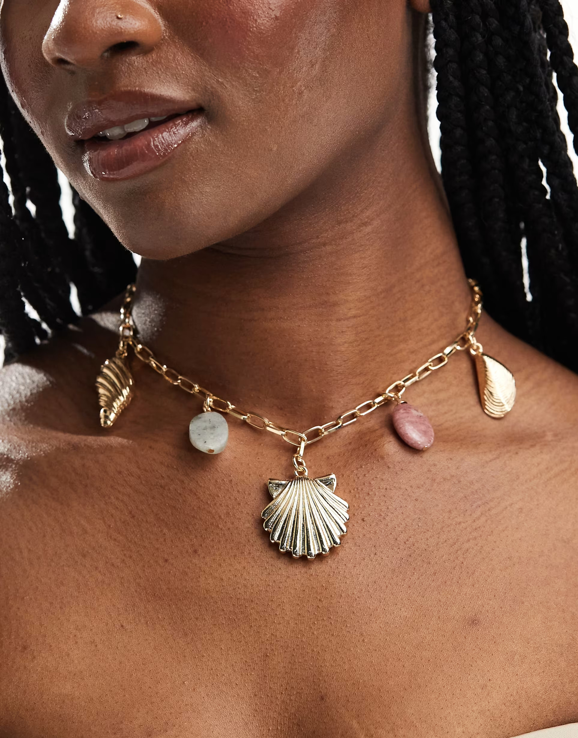 ASOS DESIGN Limited Edition necklace with shell and real semi precious stone tbar in gold tone | ASOS (Global)