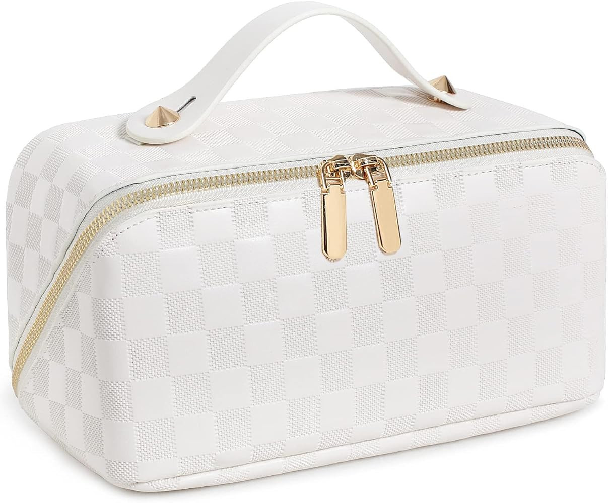 Katadem Travel Makeup Bag,Large Opening Portable Makeup Bag Opens Flat for Easy Access, Toiletry ... | Amazon (US)