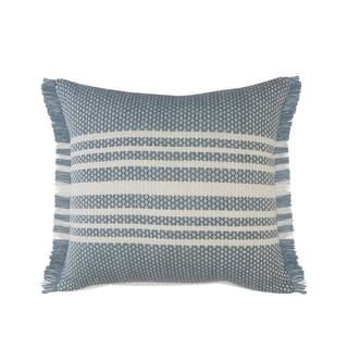 LR Home Centered Blue/White Square Stripes Outdoor Throw Pillow with Fringe PILLO07592BLU2020 - T... | The Home Depot