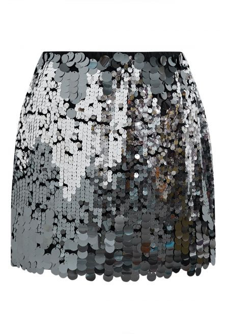 Eye-Catching Sequins Embellished Mini Bud Skirt in Silver | Chicwish