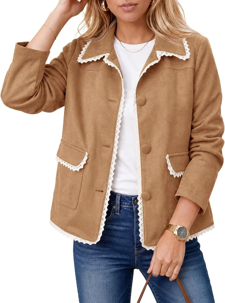 Tankaneo Womens Faux Suede Leather Jackets Trendy Casual Button Down Coats | Amazon (US)