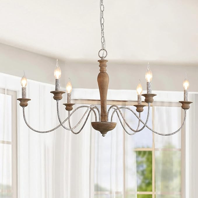 Large French Country Chandeliers 36 Inch ,6-Light Candle Handmade Wooden Farmhouse Chandelier,Dis... | Amazon (US)