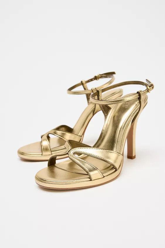METALLIC EFFECT HEELED SANDALS | Zara US