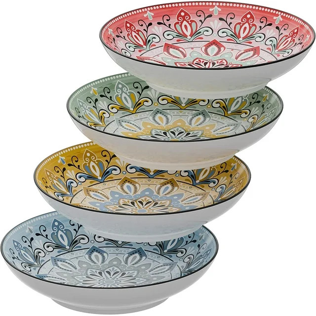 American Atelier Large Pasta Bowls Set of 4, 9-inch, Serving Dinner Plates, Wide and Shallow Bowl... | Walmart (US)