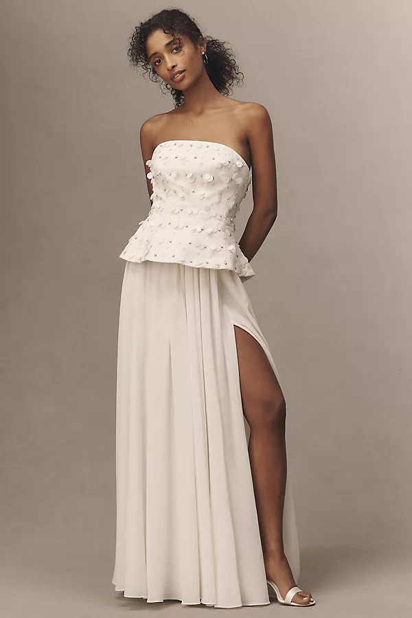 BHLDN Strapless Embellished Peplum Pleated Maxi Dress | Anthropologie (US)